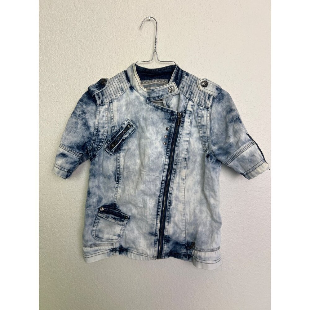 Guess Denim Acid Wash Moto Jacket Small Vintage Short Sleeve